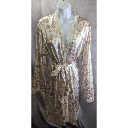Elegant Apt. 9 Intimates Womens XL Silky Floral Paisley Robe With Tie Waist & Lace Trim 100% Polyester