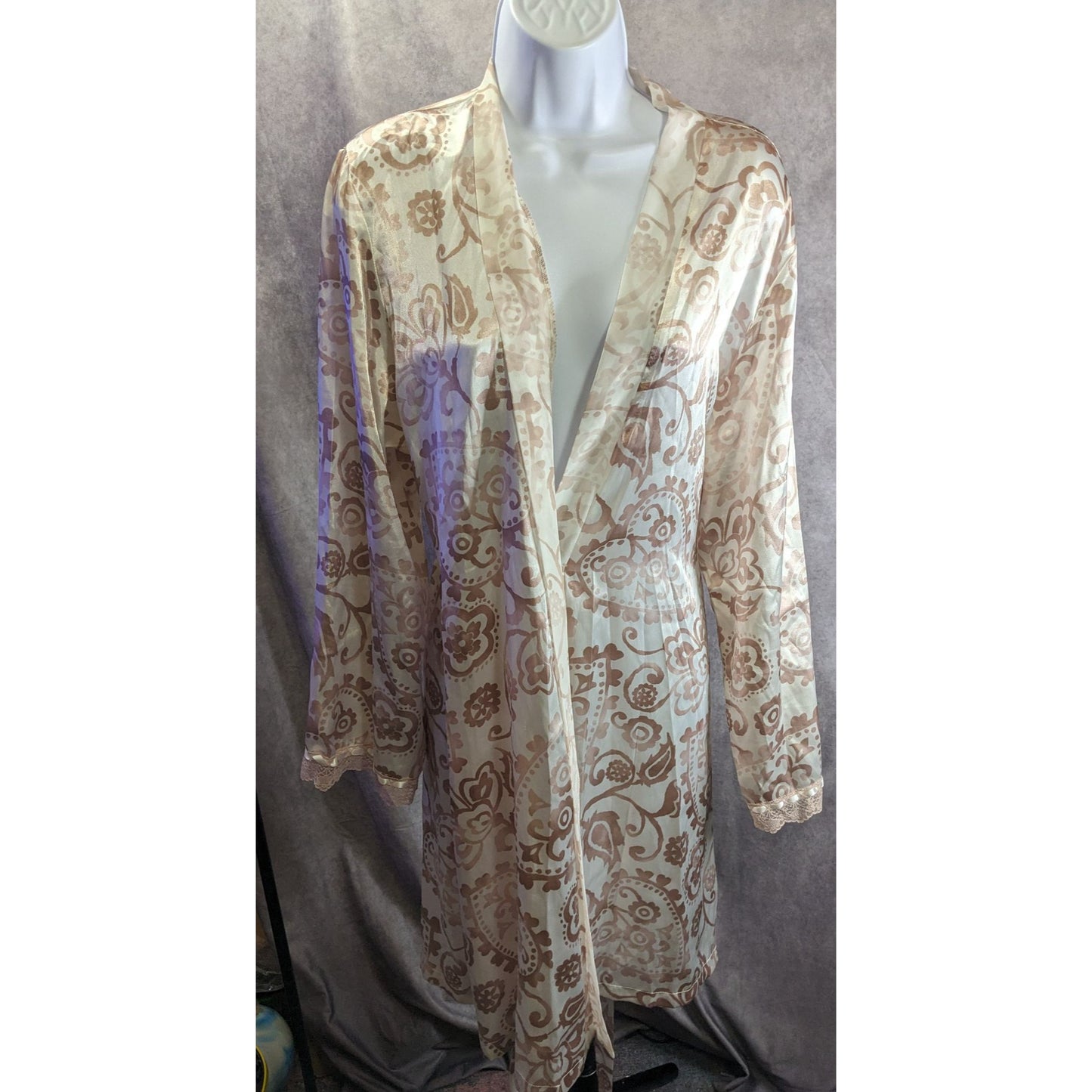 Elegant Apt. 9 Intimates Womens XL Silky Floral Paisley Robe With Tie Waist & Lace Trim 100% Polyester