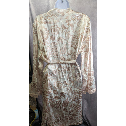 Elegant Apt. 9 Intimates Womens XL Silky Floral Paisley Robe With Tie Waist & Lace Trim 100% Polyester