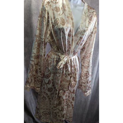 Elegant Apt. 9 Intimates Womens XL Silky Floral Paisley Robe With Tie Waist & Lace Trim 100% Polyester