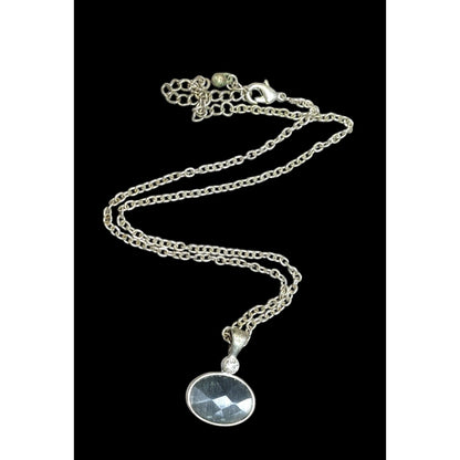 Whimsical Grey Faceted Cat Eye Glass Pendant Necklace With Rhinestone Accent