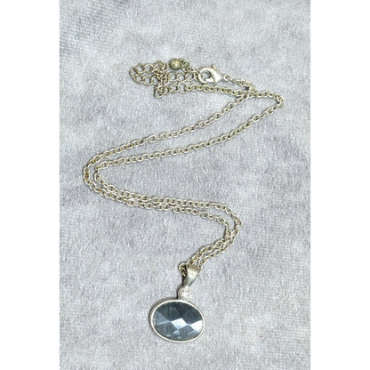 Whimsical Grey Faceted Cat Eye Glass Pendant Necklace With Rhinestone Accent
