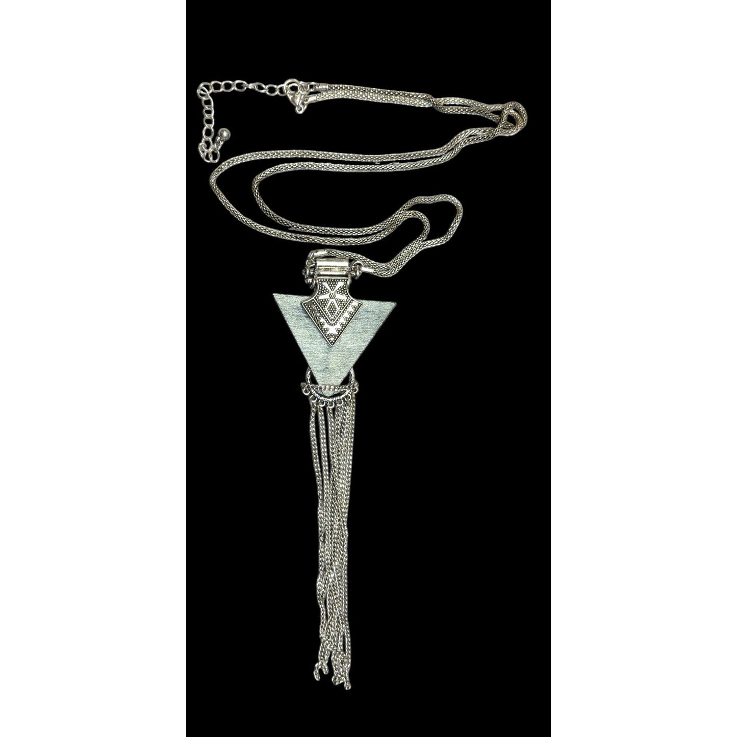 Southwestern Arrow And Chain Tassel Wood And Metal Necklace