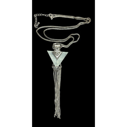 Southwestern Arrow And Chain Tassel Wood And Metal Necklace