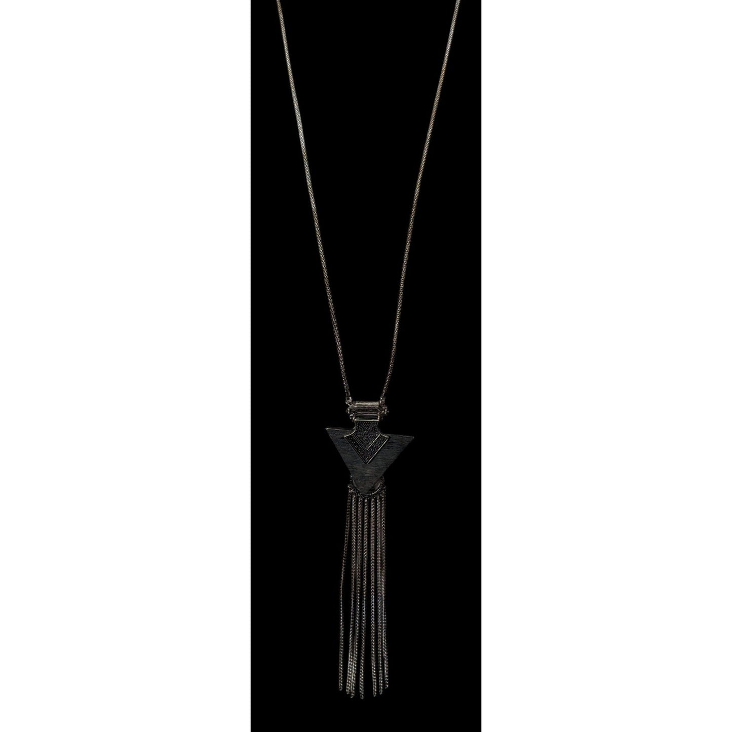 Southwestern Arrow And Chain Tassel Wood And Metal Necklace