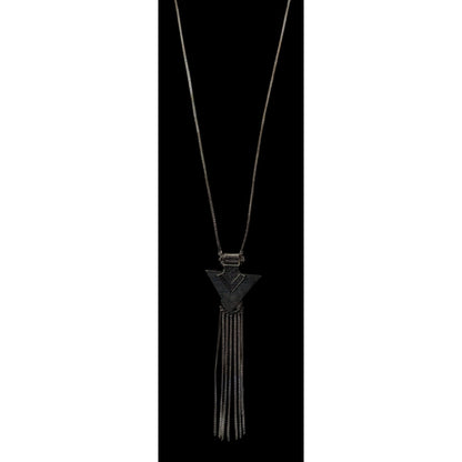 Southwestern Arrow And Chain Tassel Wood And Metal Necklace