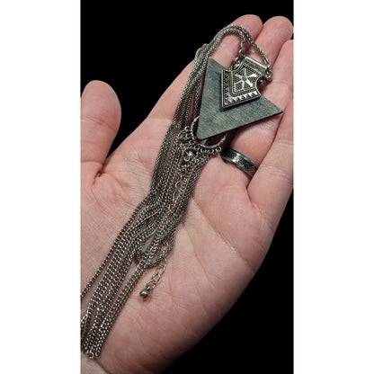 Southwestern Arrow And Chain Tassel Wood And Metal Necklace