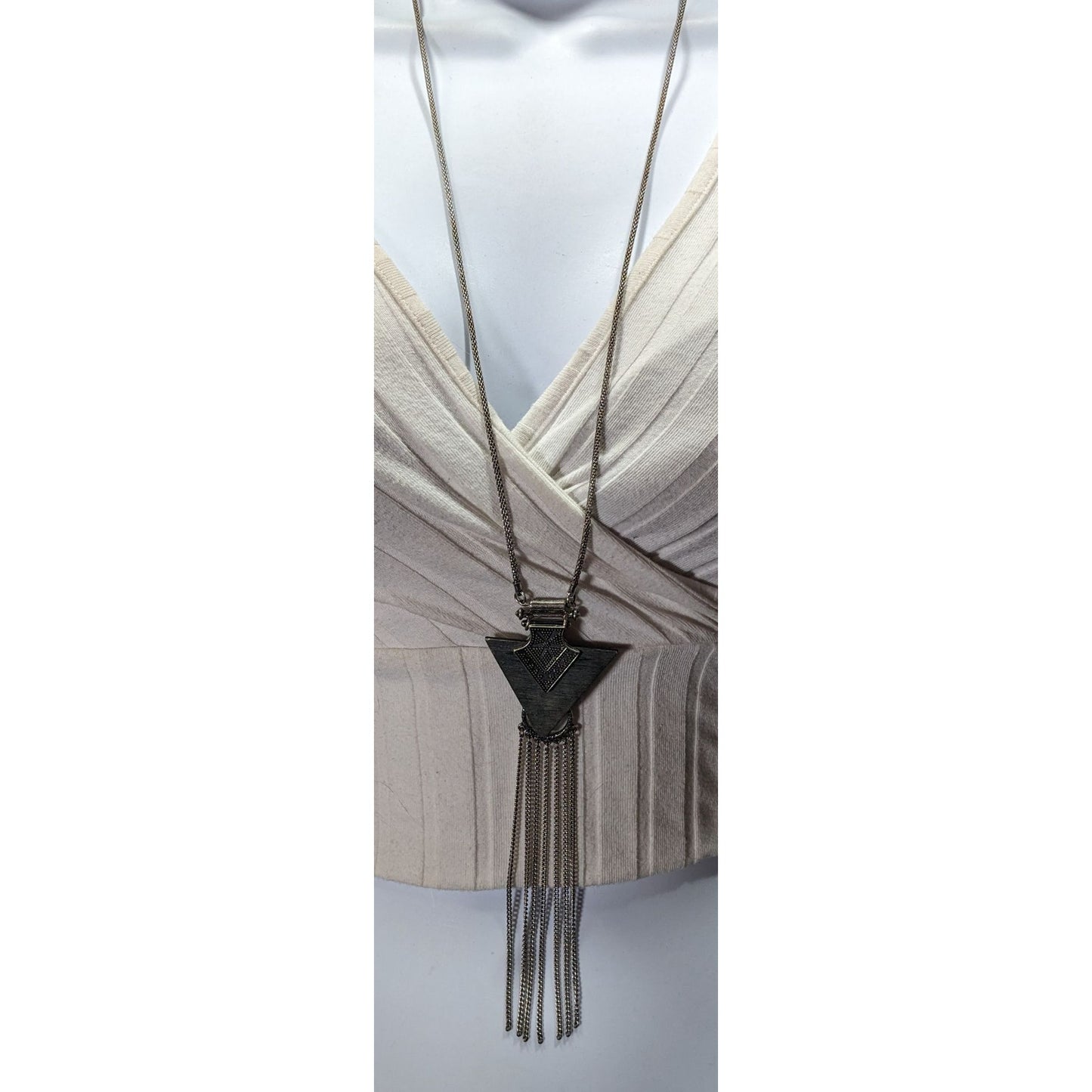 Southwestern Arrow And Chain Tassel Wood And Metal Necklace