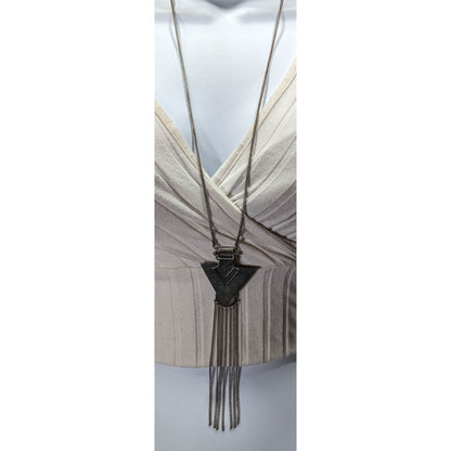 Southwestern Arrow And Chain Tassel Wood And Metal Necklace