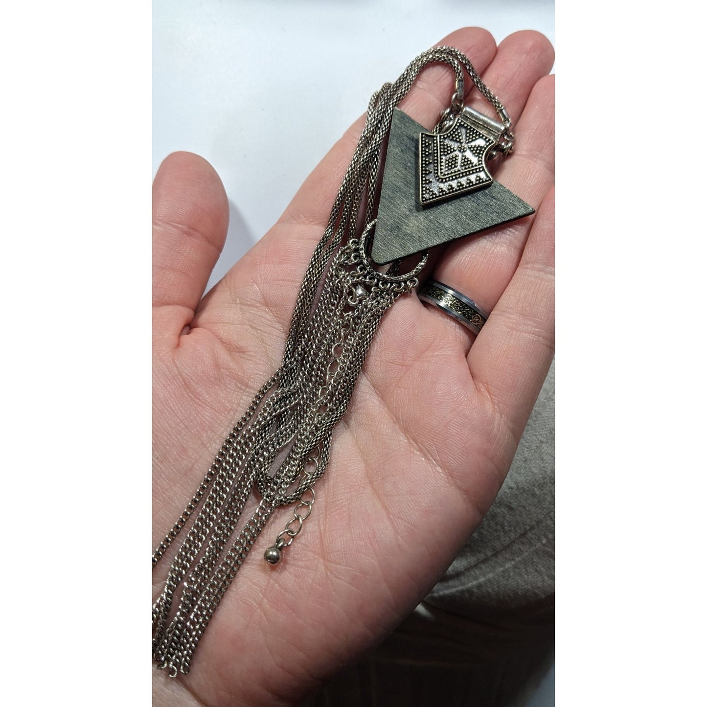 Southwestern Arrow And Chain Tassel Wood And Metal Necklace