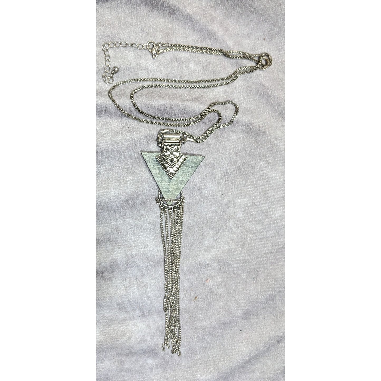 Southwestern Arrow And Chain Tassel Wood And Metal Necklace