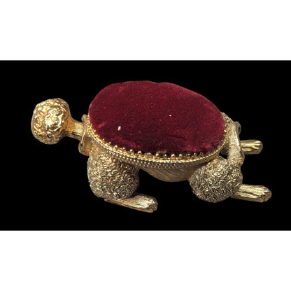 Vintage Florenza Gold Tone And Red Velvet Dog Pin Cushion (Missing Head)