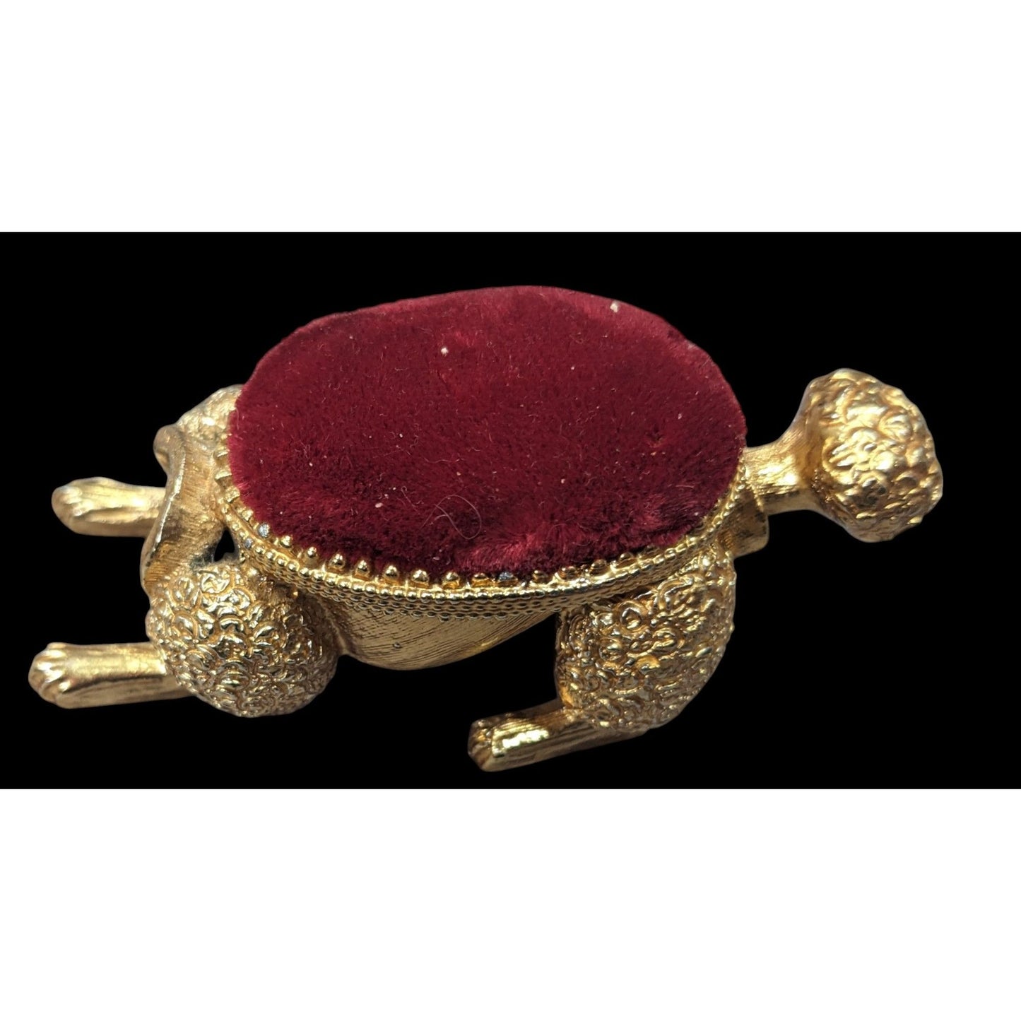 Vintage Florenza Gold Tone And Red Velvet Dog Pin Cushion (Missing Head)