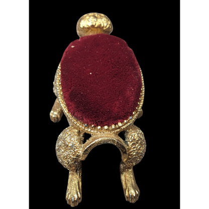 Vintage Florenza Gold Tone And Red Velvet Dog Pin Cushion (Missing Head)