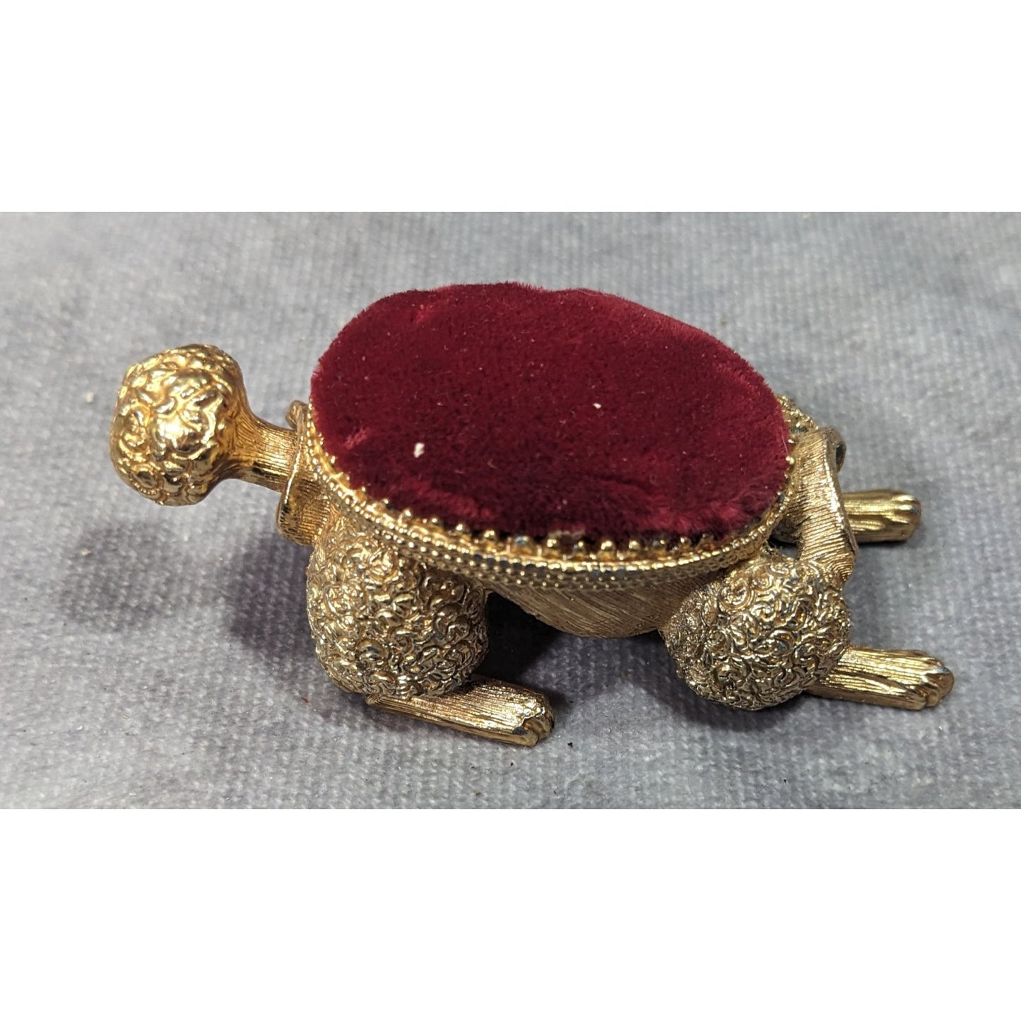 Vintage Florenza Gold Tone And Red Velvet Dog Pin Cushion (Missing Head)