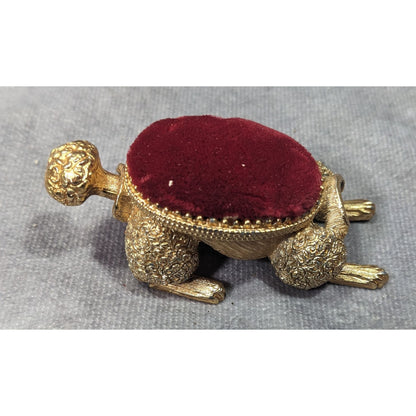Vintage Florenza Gold Tone And Red Velvet Dog Pin Cushion (Missing Head)