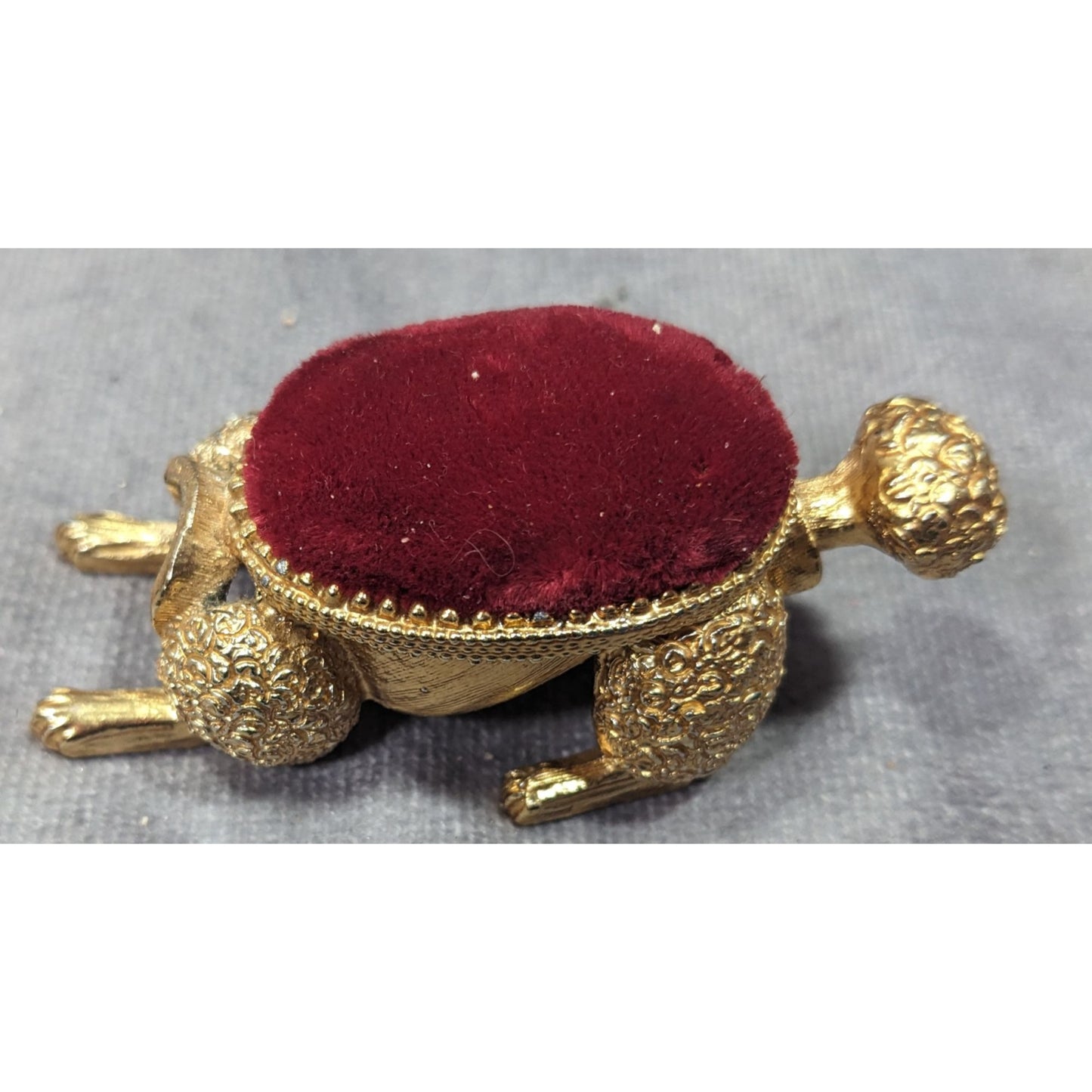 Vintage Florenza Gold Tone And Red Velvet Dog Pin Cushion (Missing Head)