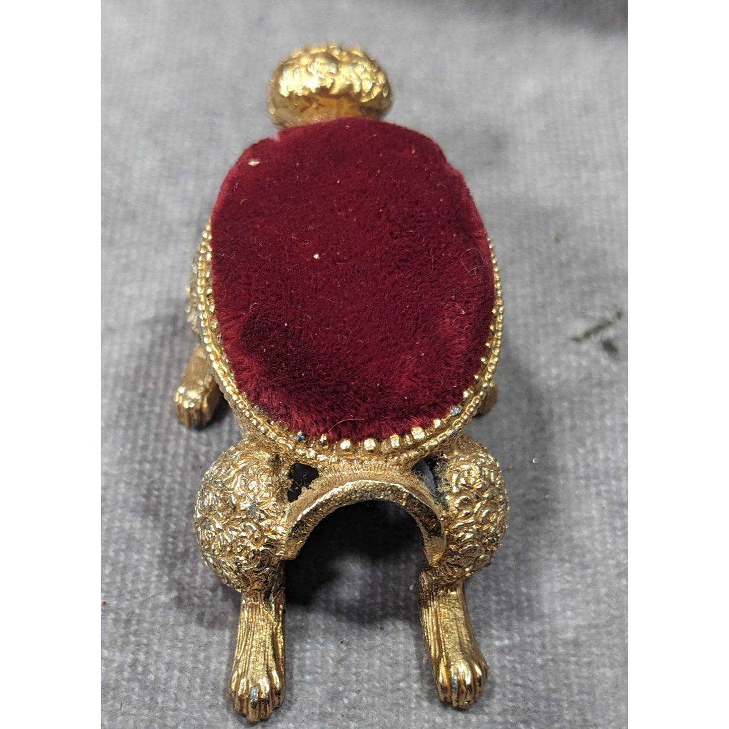 Vintage Florenza Gold Tone And Red Velvet Dog Pin Cushion (Missing Head)