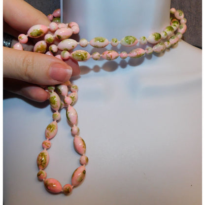 Spring Themed Pink And Green Abstract Beaded Necklace