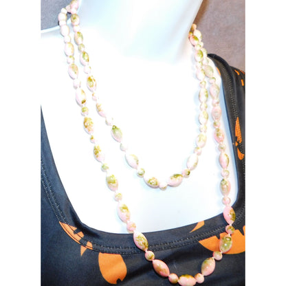 Spring Themed Pink And Green Abstract Beaded Necklace