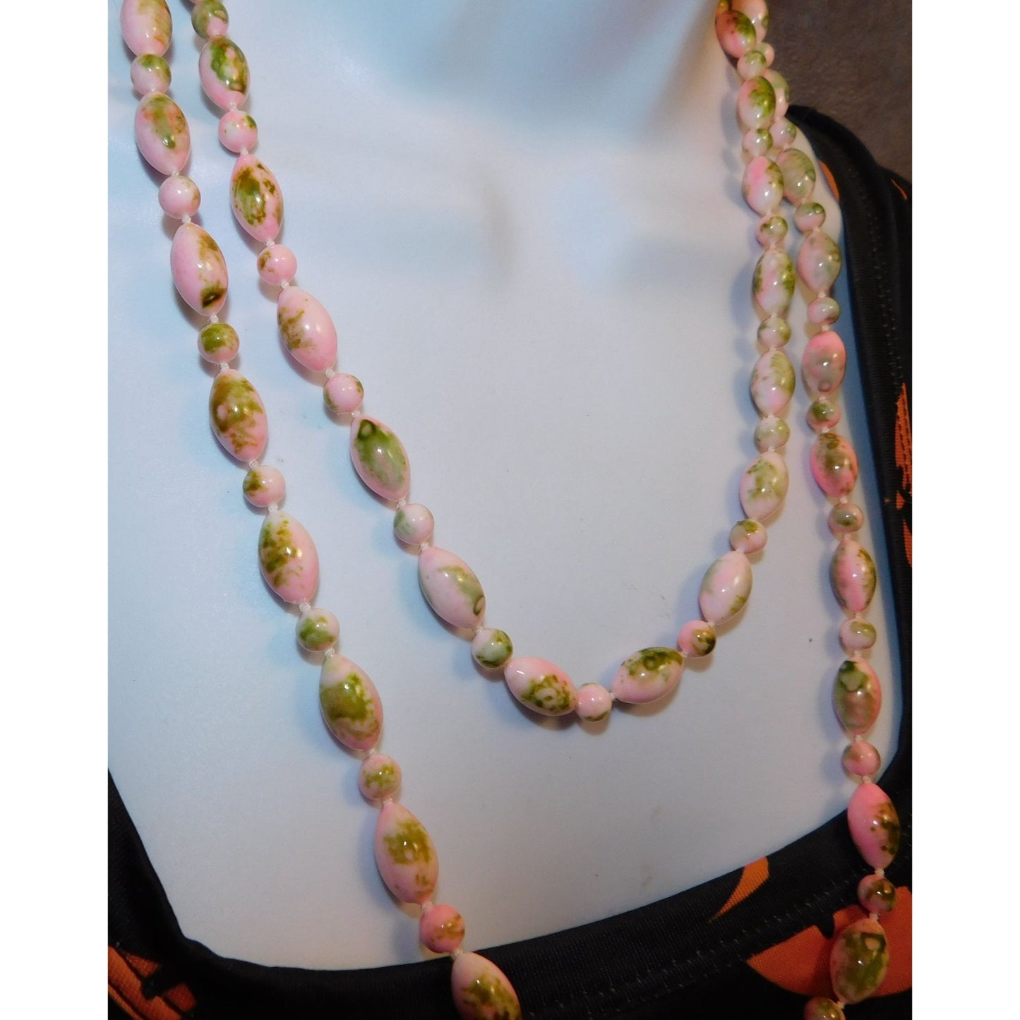 Spring Themed Pink And Green Abstract Beaded Necklace