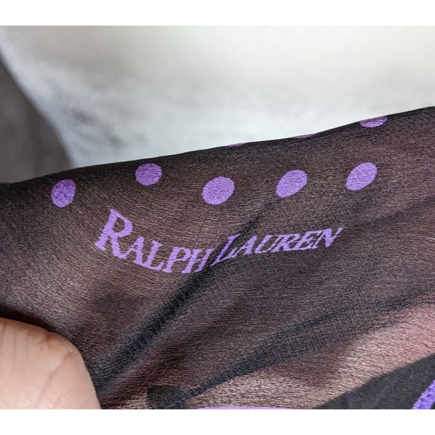 Preppy Goth Ralph Lauren Black And Purple Polka Dot Sheer Square Scarf