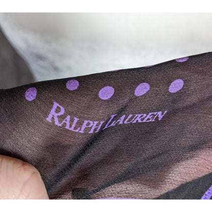 Preppy Goth Ralph Lauren Black And Purple Polka Dot Sheer Square Scarf