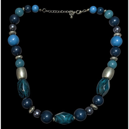 Blue And Silver Casual Chunky Beaded Necklace