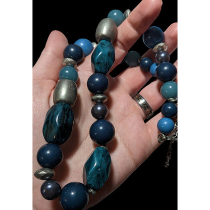 Blue And Silver Casual Chunky Beaded Necklace