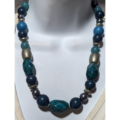 Blue And Silver Casual Chunky Beaded Necklace