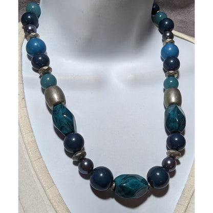 Blue And Silver Casual Chunky Beaded Necklace