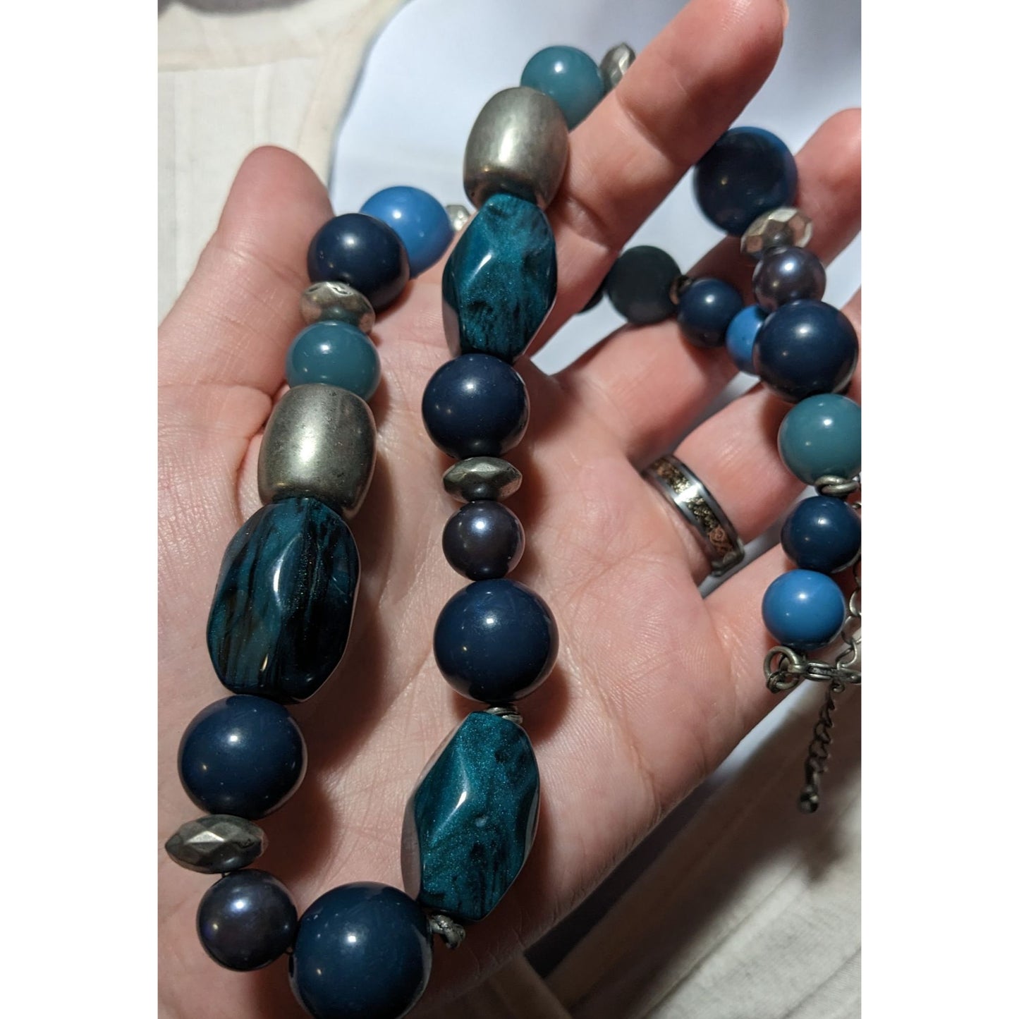 Blue And Silver Casual Chunky Beaded Necklace