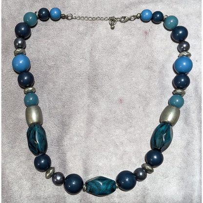 Blue And Silver Casual Chunky Beaded Necklace