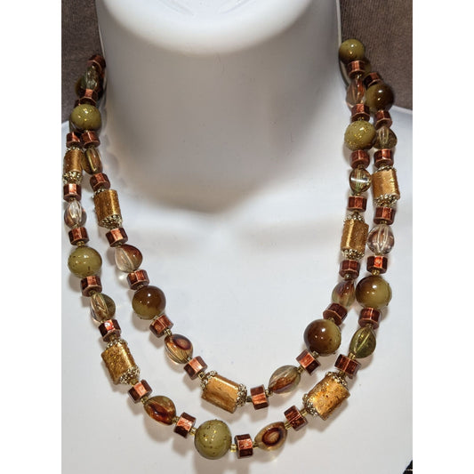 Vintage Bohemian Beaded Necklace Earth Tones Made In Japan