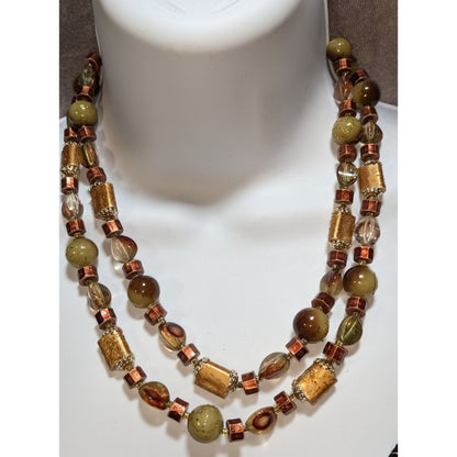 Vintage Bohemian Beaded Necklace Earth Tones Made In Japan