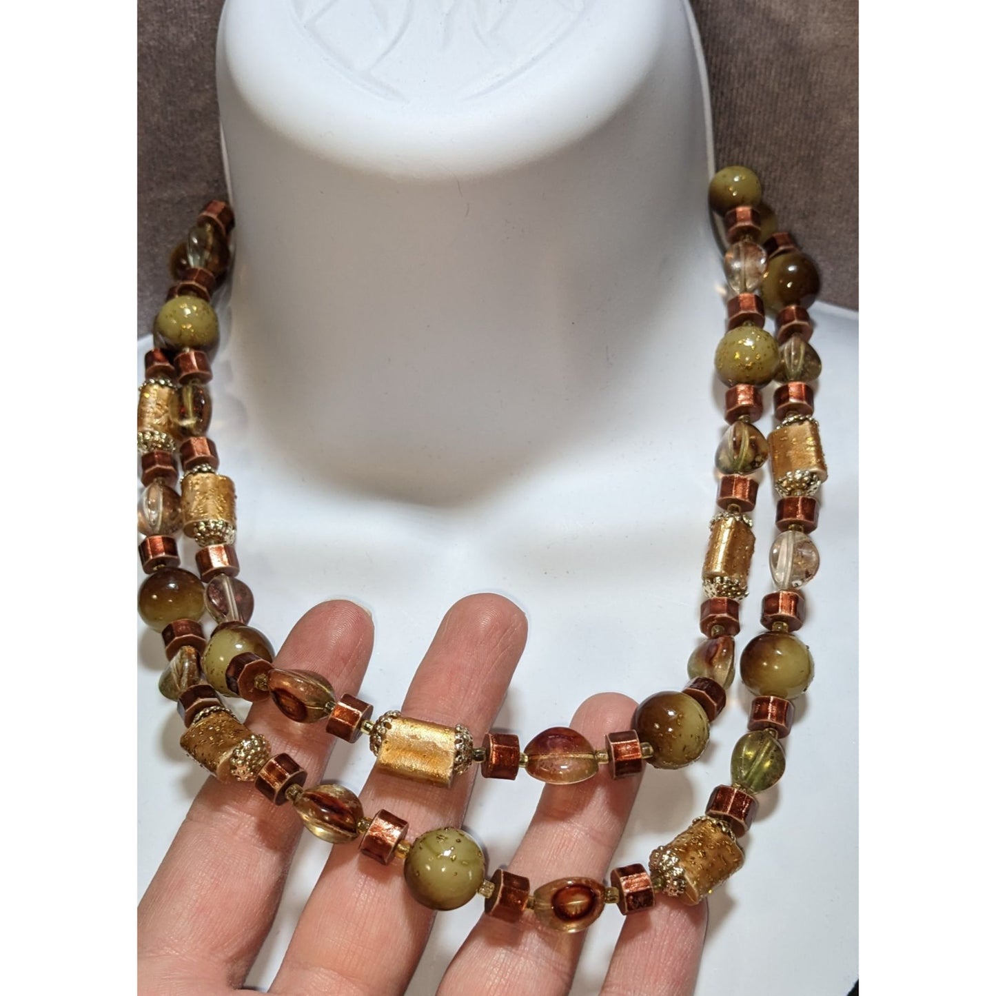 Vintage Bohemian Beaded Necklace Earth Tones Made In Japan