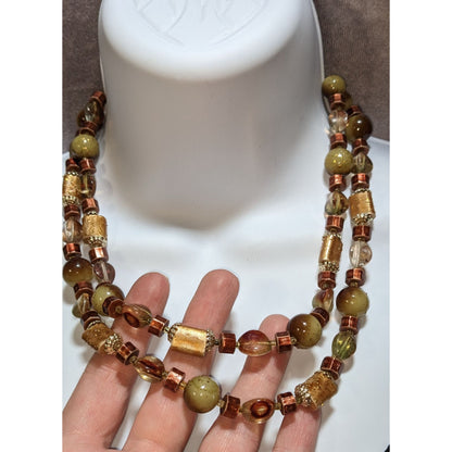 Vintage Bohemian Beaded Necklace Earth Tones Made In Japan
