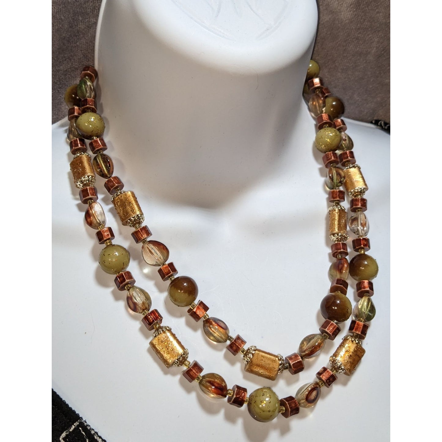 Vintage Bohemian Beaded Necklace Earth Tones Made In Japan