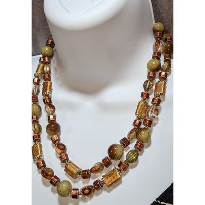 Vintage Bohemian Beaded Necklace Earth Tones Made In Japan