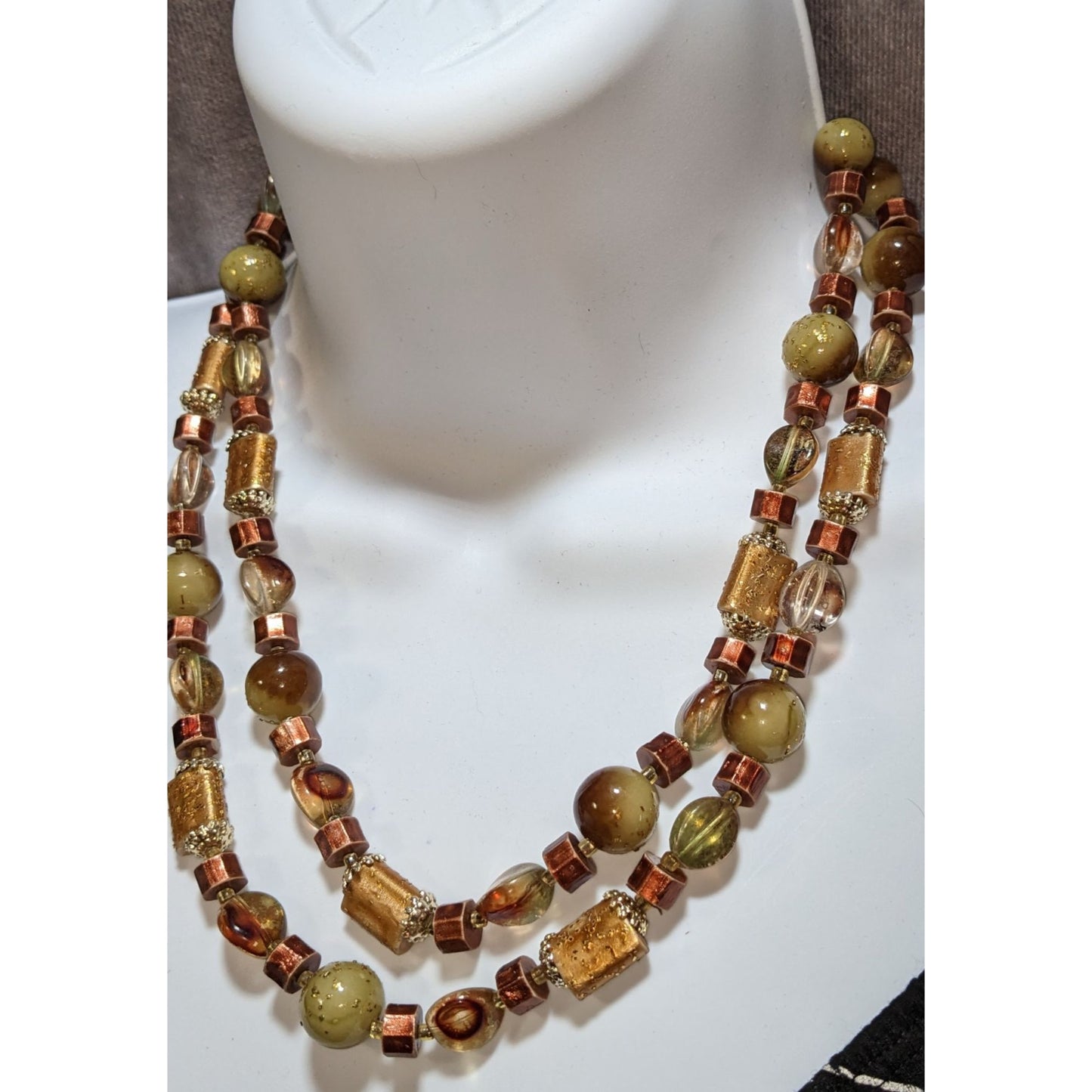 Vintage Bohemian Beaded Necklace Earth Tones Made In Japan