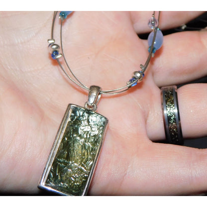 Unique Foil Crackle Pendant And Blue Glass Beaded Necklace