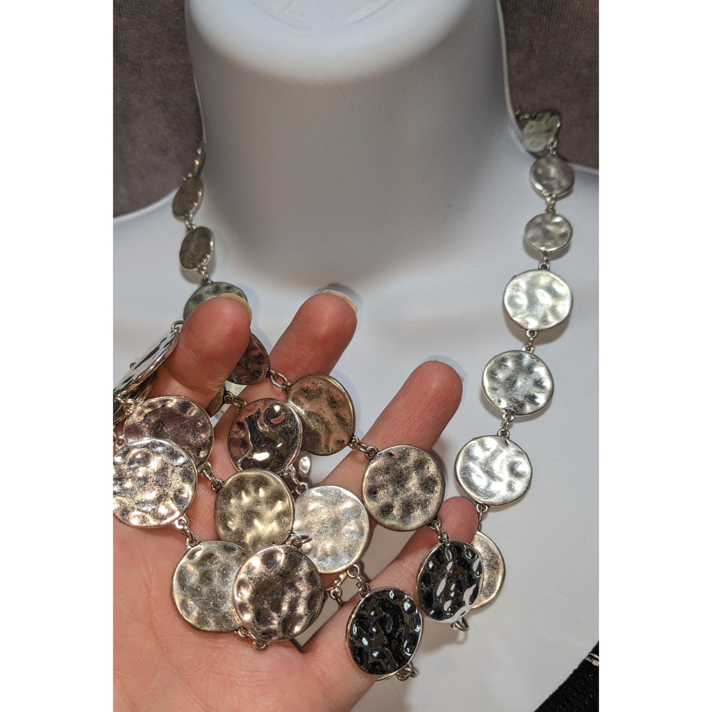 Vintage Chicos Brutalist Silver-Tone Disc Necklace