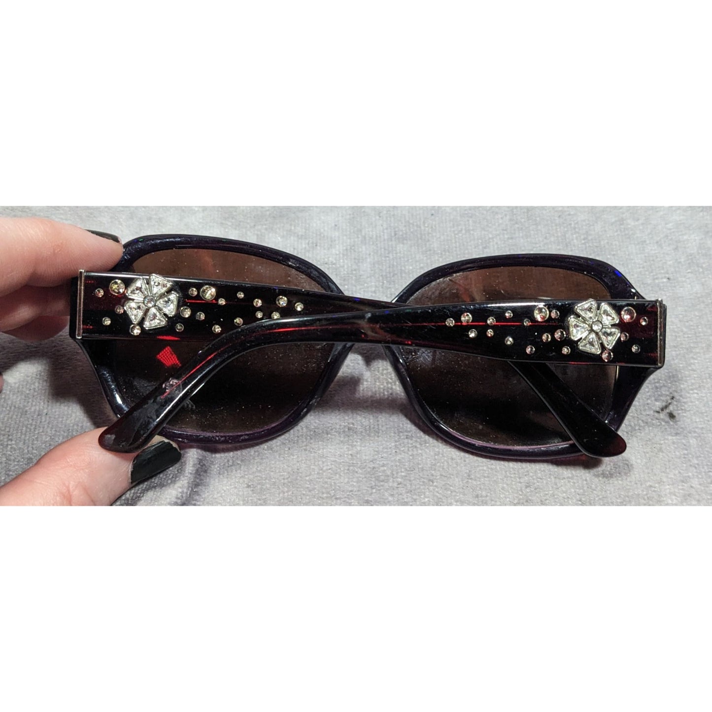 Solvari Bonita1 Purple Floral Rhinestone Retro Sunglasses