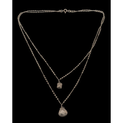 Bohemian Minimalist Layered Silver Tome Necklace With Hammered Pendants & Studded Chain