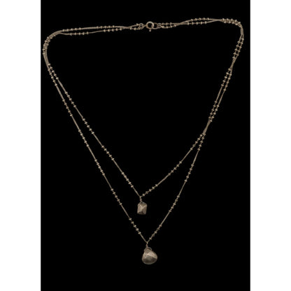 Bohemian Minimalist Layered Silver Tome Necklace With Hammered Pendants & Studded Chain