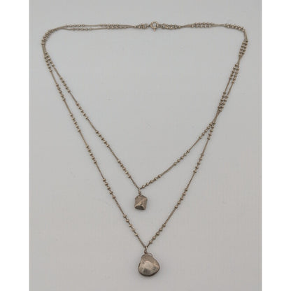 Bohemian Minimalist Layered Silver Tome Necklace With Hammered Pendants & Studded Chain