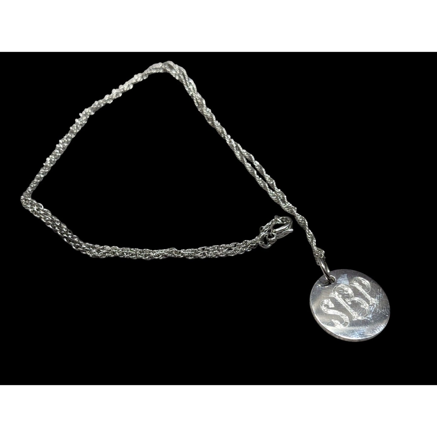 SBP Engraved Monogram Silver Tone Pendant Necklace