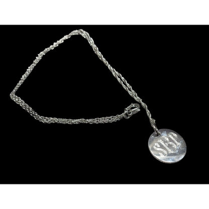 SBP Engraved Monogram Silver Tone Pendant Necklace