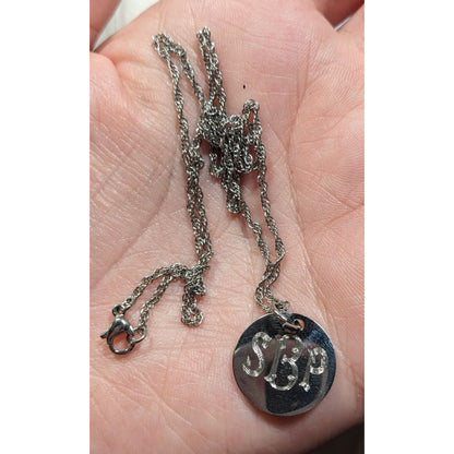 SBP Engraved Monogram Silver Tone Pendant Necklace