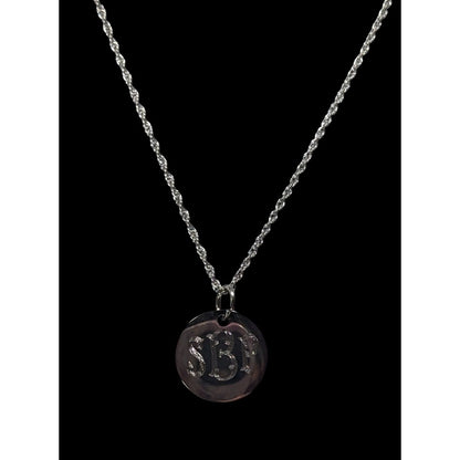 SBP Engraved Monogram Silver Tone Pendant Necklace